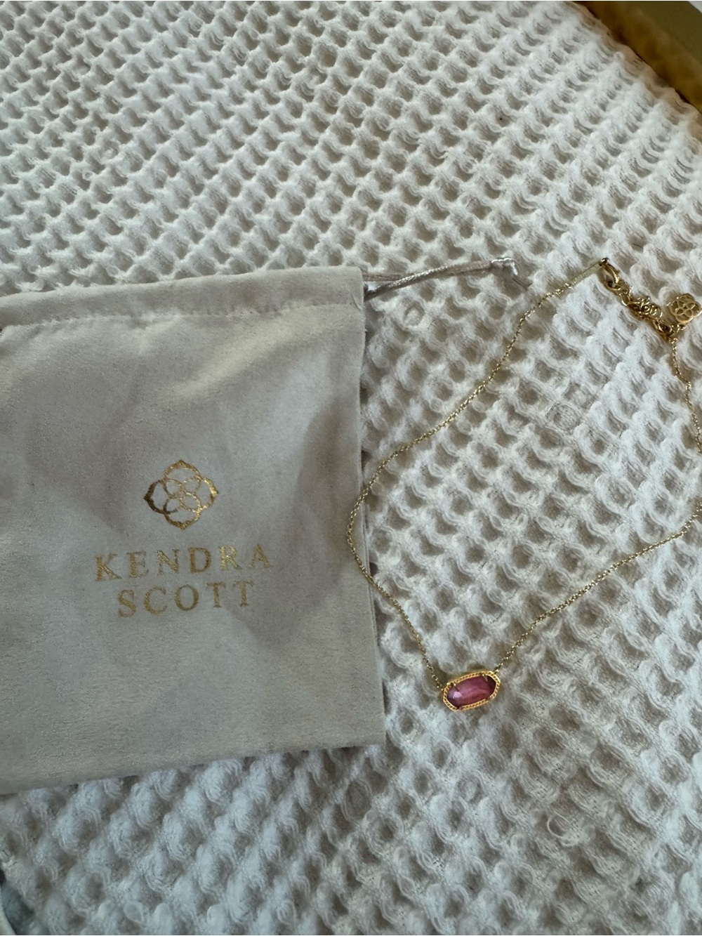 Kendra Scott Gold Necklace with Pink Stone Pendant
